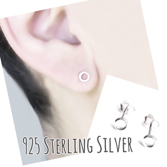Minimalist 925 Sterling Silver Open Circle Stud Earrings Tiny or Small Sized - Picture 2 of 8